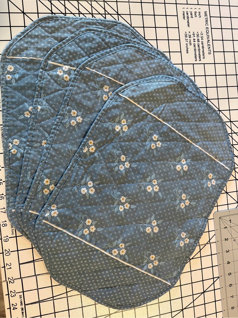 Blue Floral Quilted Placemats Set